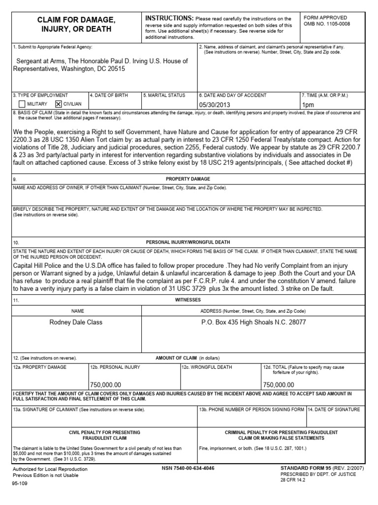 SF 95 Generic 28 USC 1350 | PDF