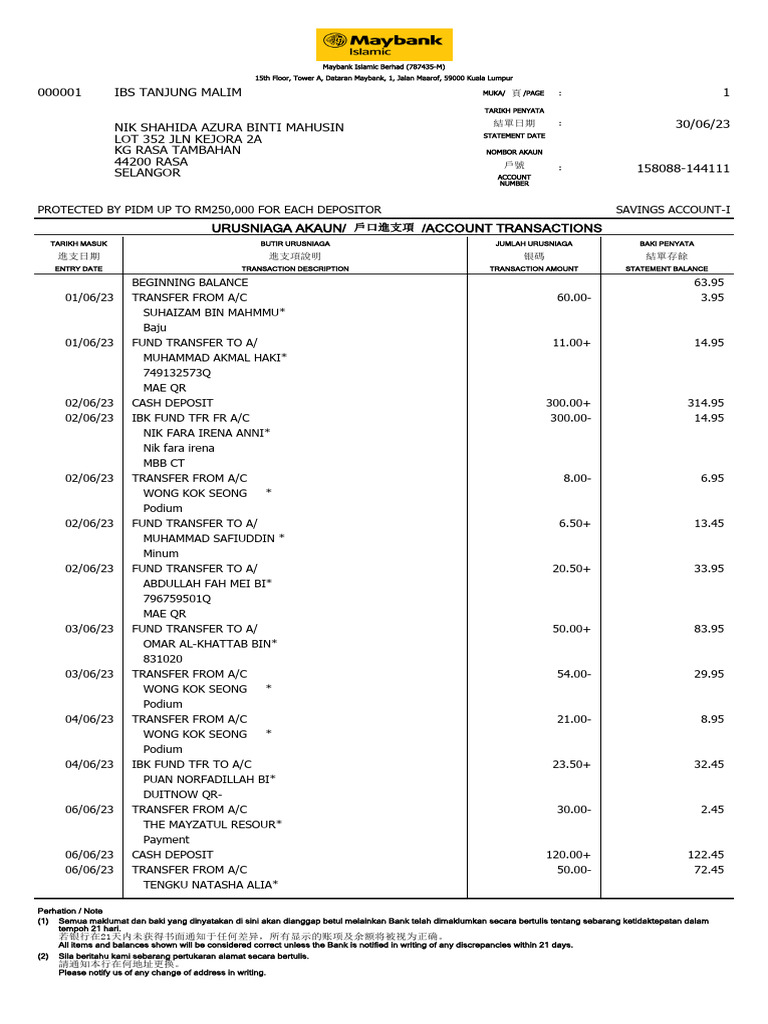 Ibs tanjung malim 1 30 06 23 pdf deposit account personal finance