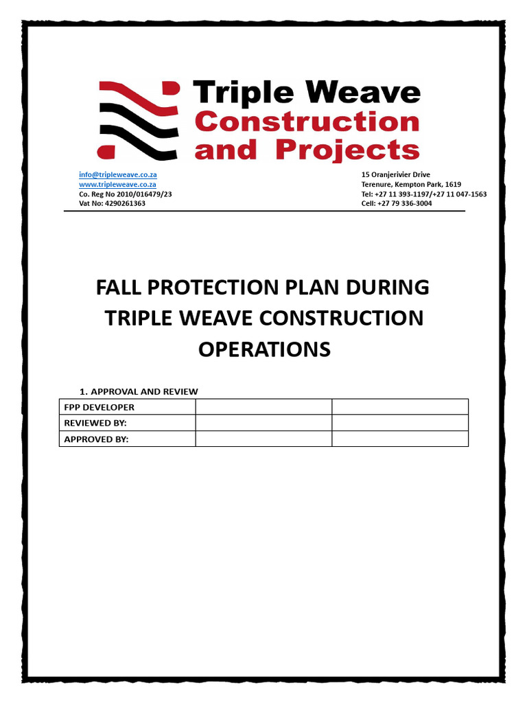 Fall Protection Plan PDF Scaffolding Hazards