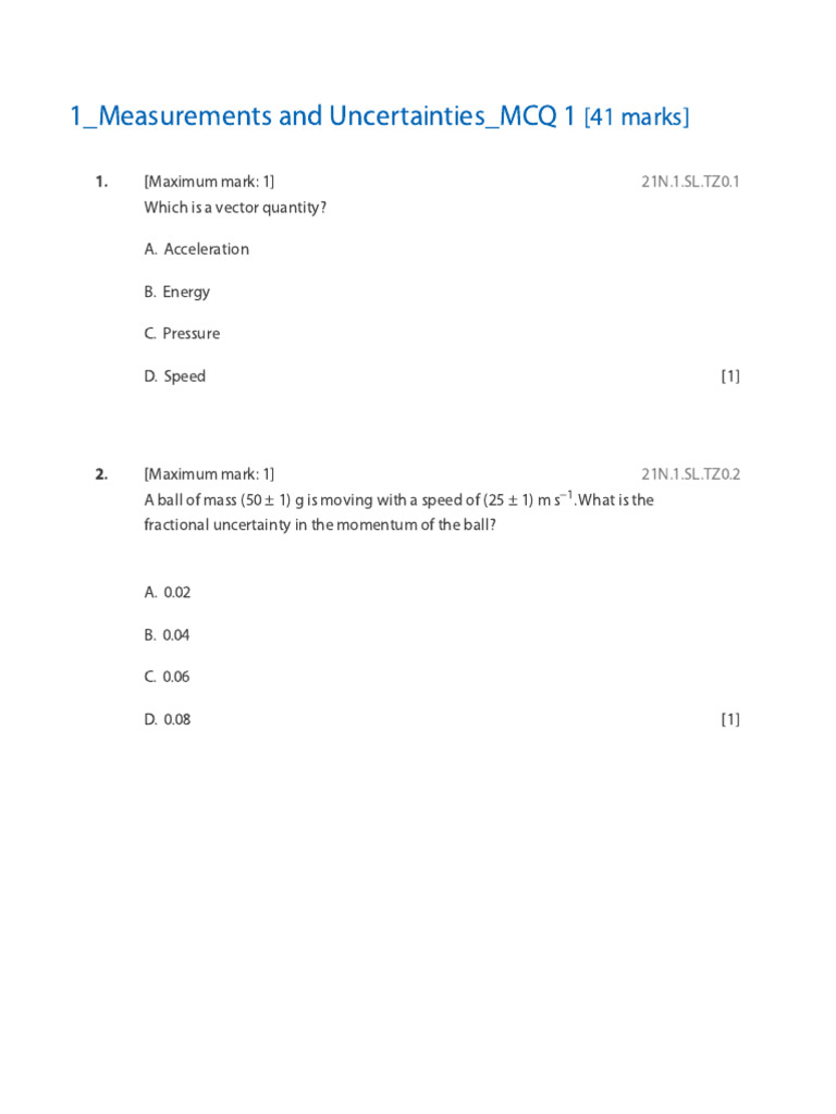 1 Measurements and Uncertainties MCQ 1 PDF