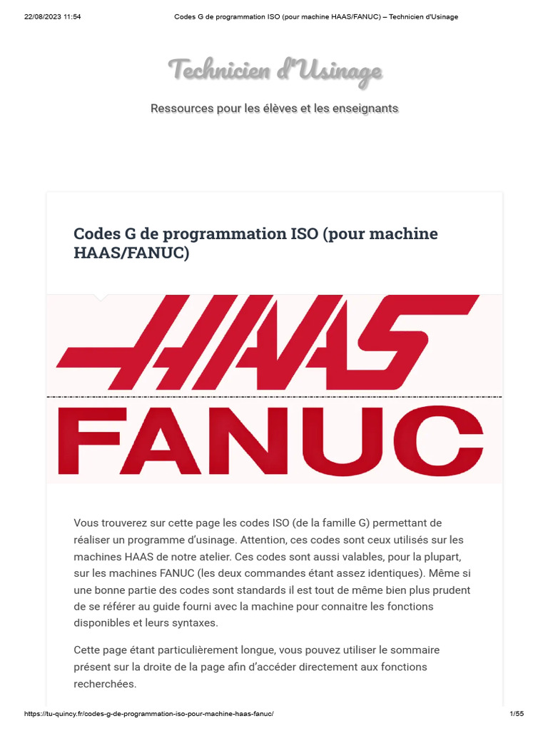 Codes G ISO pour machines HAAS/FANUC | PDF