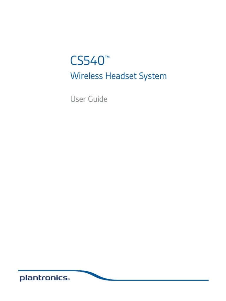 Plantronics CS540 Wireless Headset System User Guide PDF Telephone