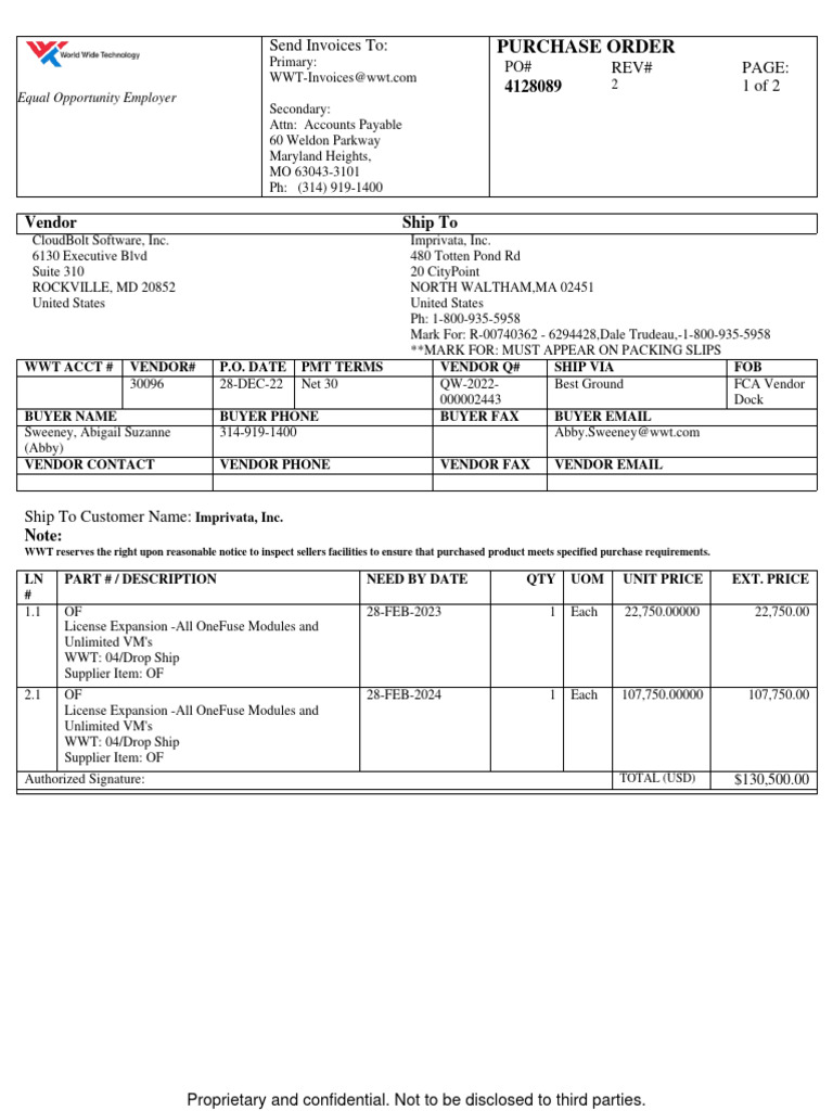 WWT Purchase Order Details | PDF