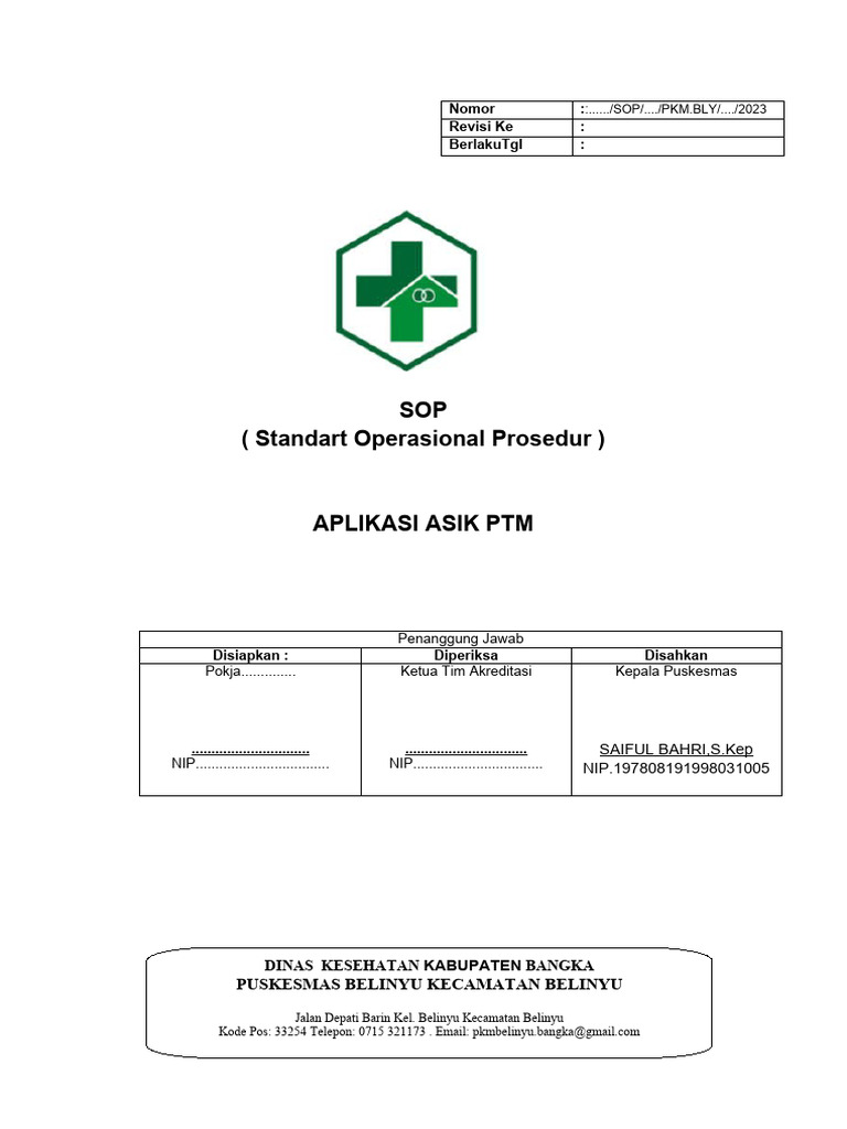 SOP Aplikasi ASIK PTM Puskesmas Belinyu | PDF
