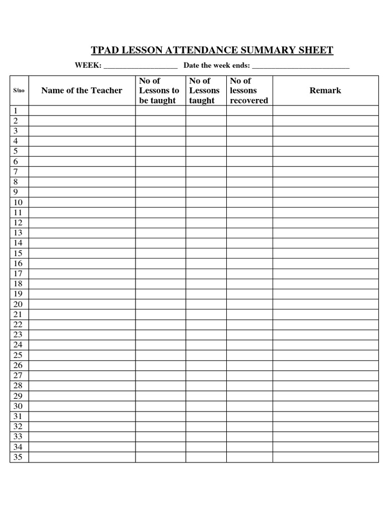 Weekly Teacher Lesson Attendance Log | PDF
