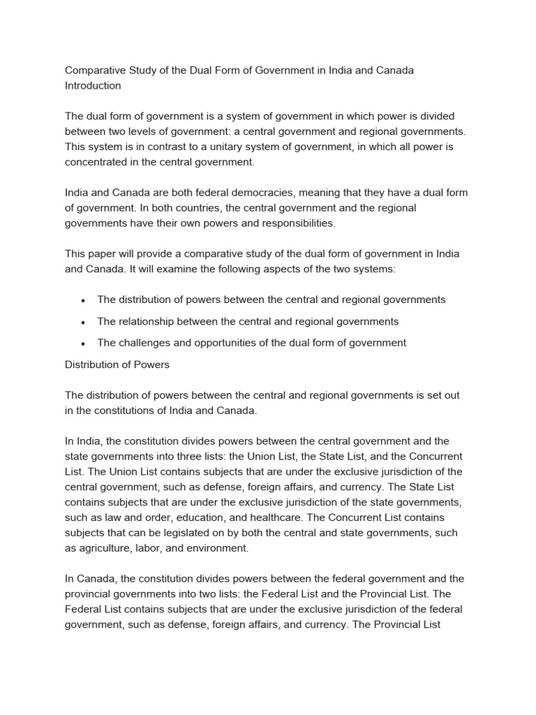 Comparative Analysis of Dual Governments | PDF | Federal Government Of ...