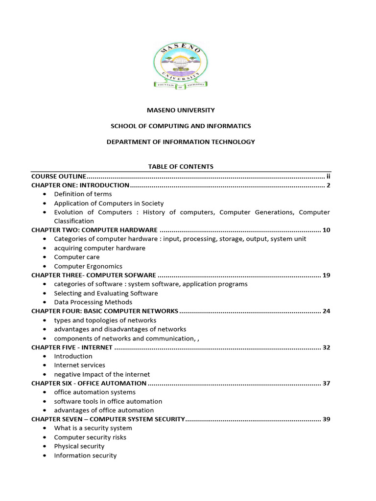 288 Maseno University Uci 101 Foundations of Information Technology ...