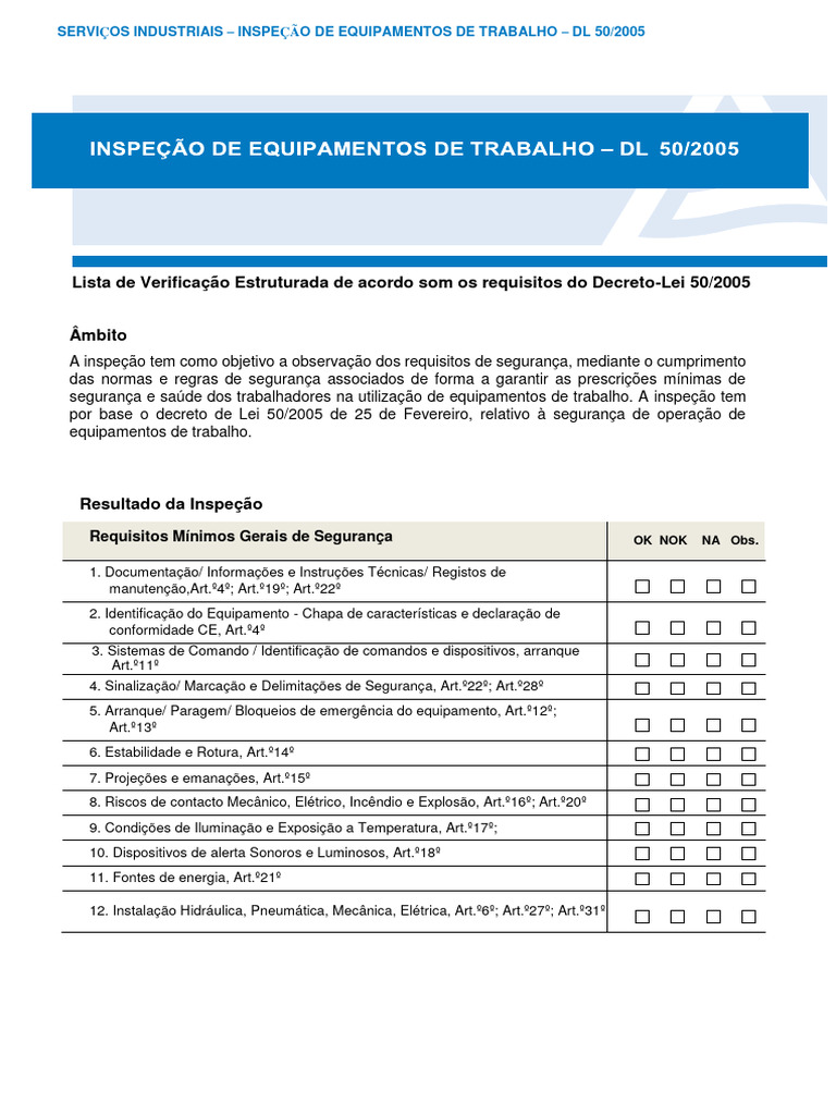 Inspeção de Equipamentos - DL 50/2005 | PDF