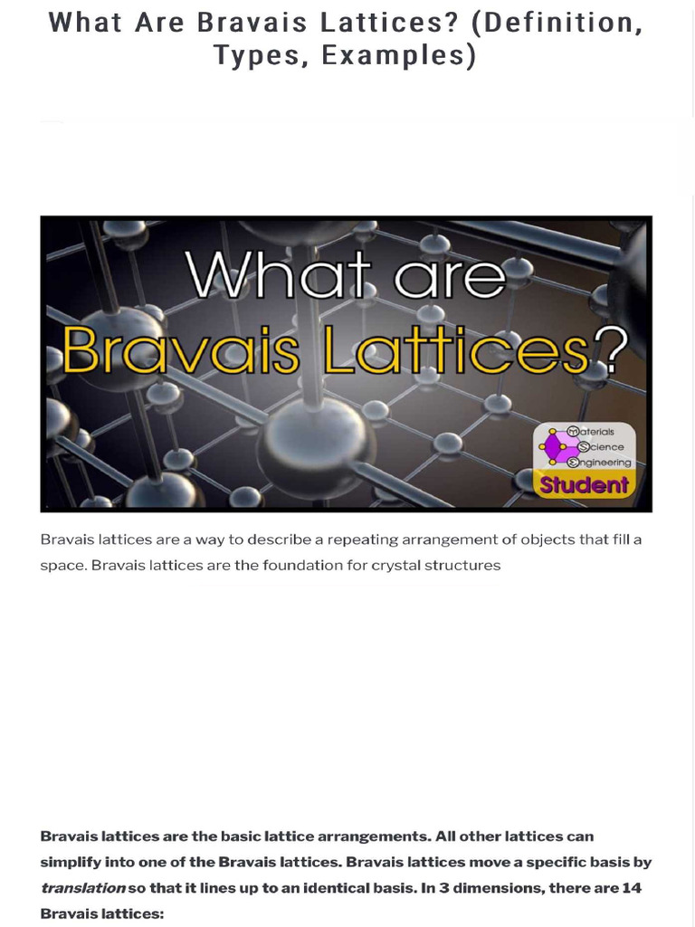 Bravais Lattices Vs Crystal Structure - MSEstudentCom | PDF