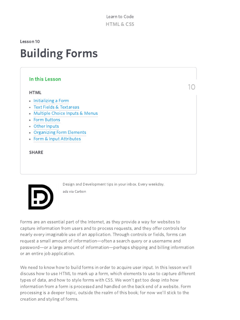 Building forms learn to code html css pdf html software