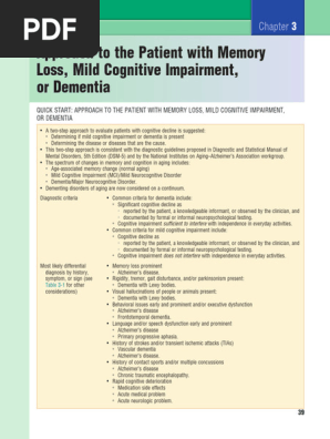 Approach to the Patient With Memory Loss, Mild Cognitive Impairment (MCI), Or Dementia