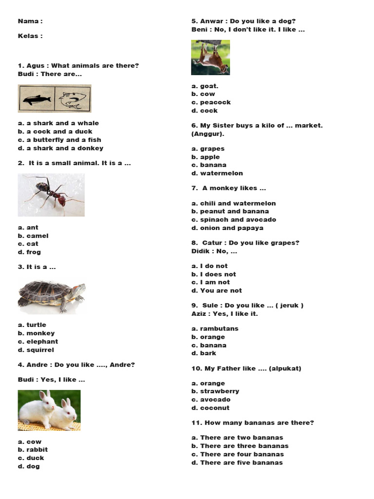 Soal Bahasa Inggris Kelas 4 Pdf