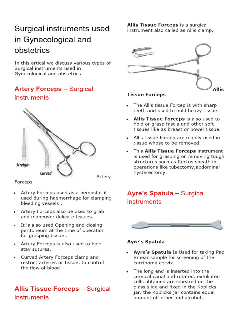 Surgical Instruments Used in Gynecological and Obstetrics PDF