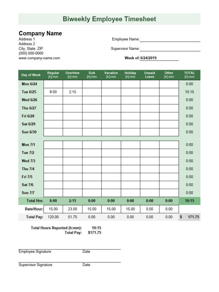 Biweekly Employee Timesheet Template | PDF