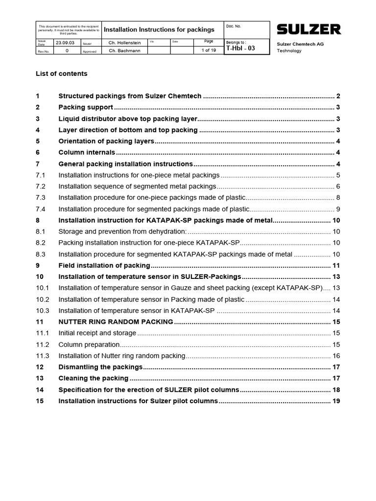 KATAPAK-SP Packing Installation Guide | PDF