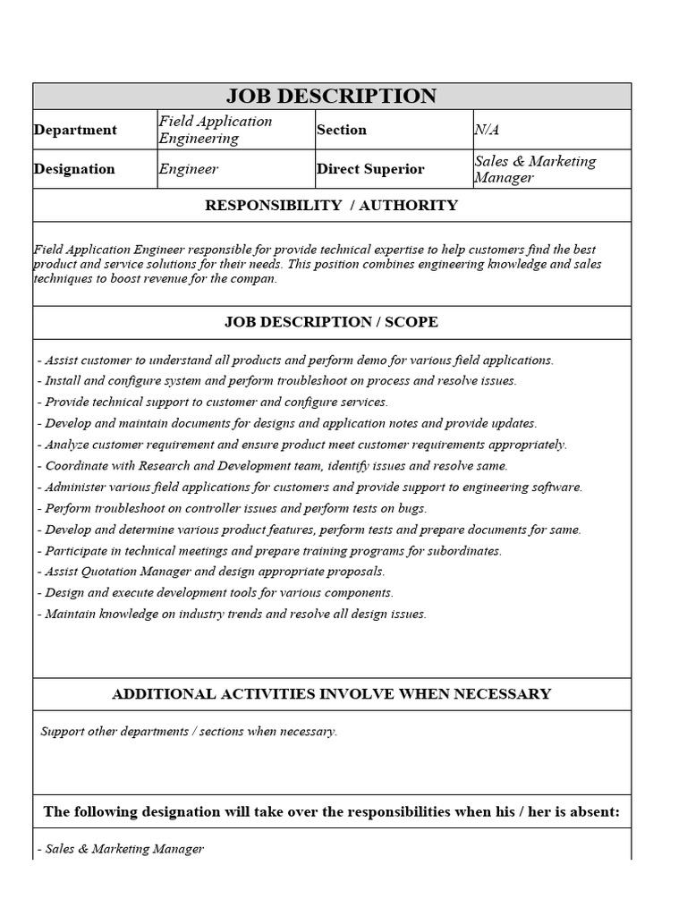 Job Description Fae Engineer Pdf