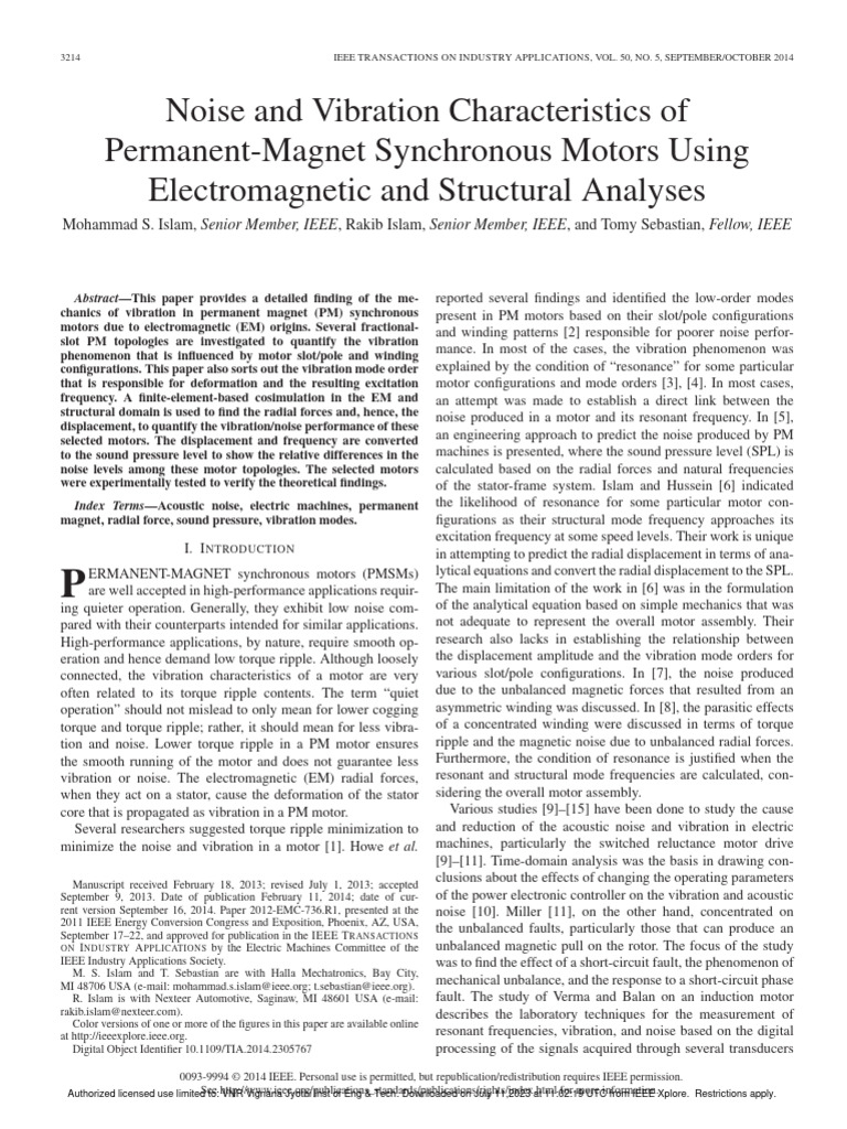 Noise and Vibration Characteristics of Synchronous