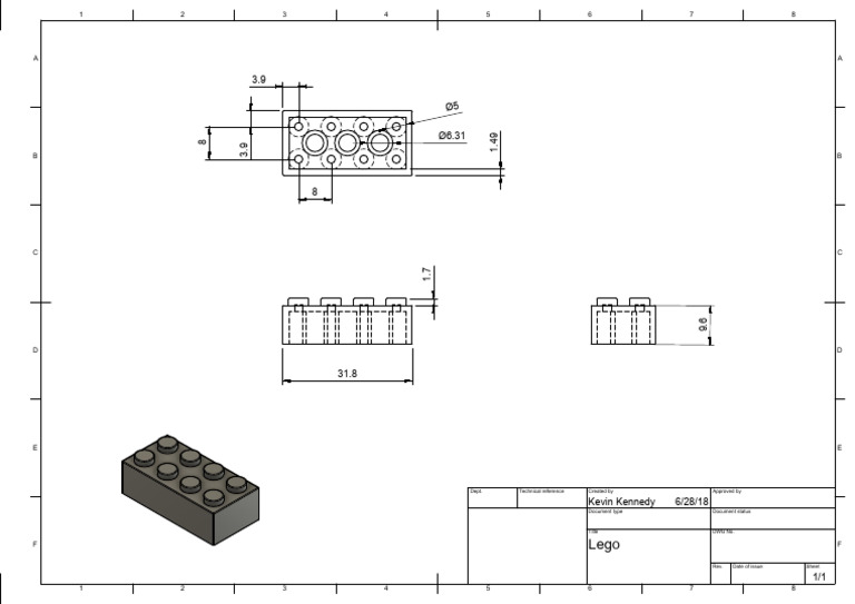 Lego Brick Technical Drawing | PDF