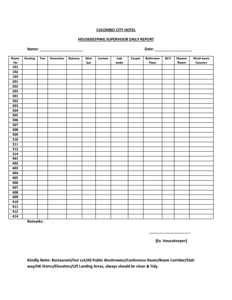 Housekeeping Supervisor Report | PDF | Technology & Engineering