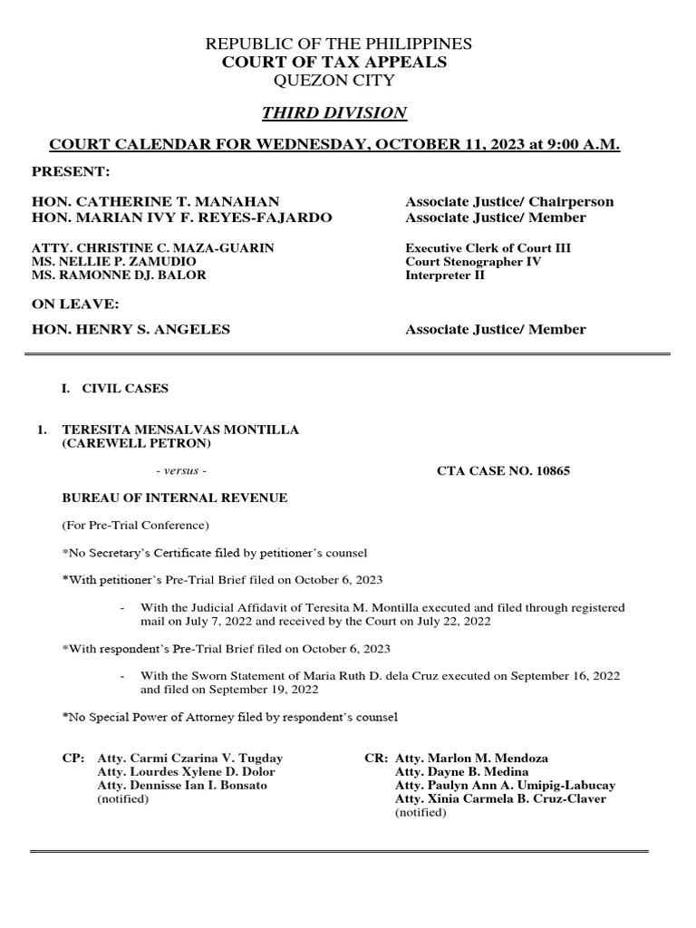 Republic of The Philippines Quezon City Court of Tax Appeals PDF