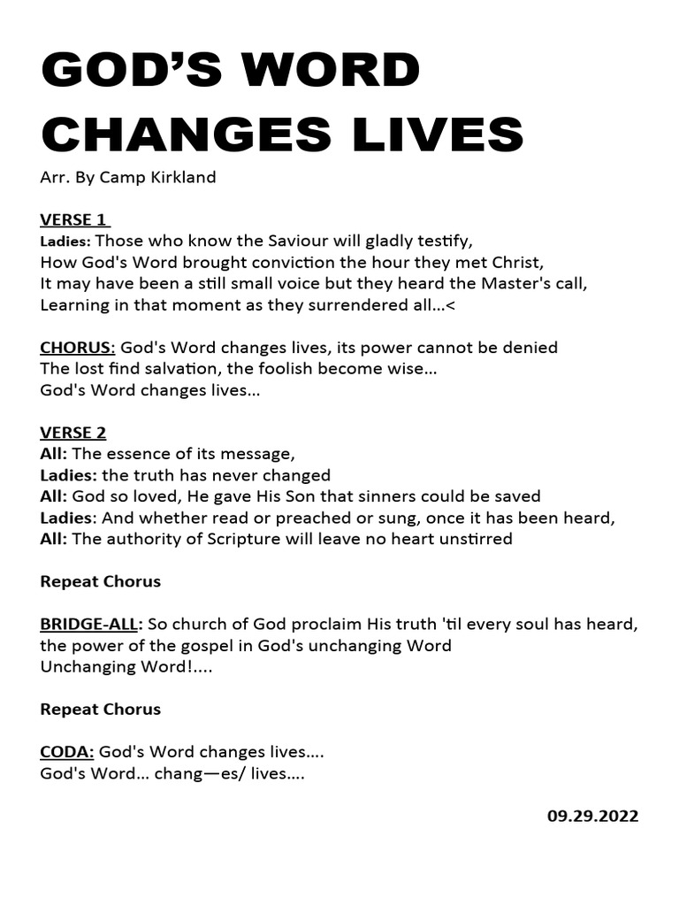 God's Word Changes Lives Lyrics | PDF | Religion & Spirituality