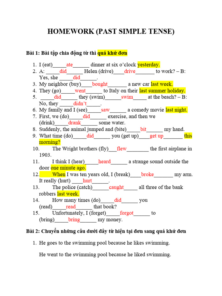 Past Simple Tense Exercises | PDF | Snow White