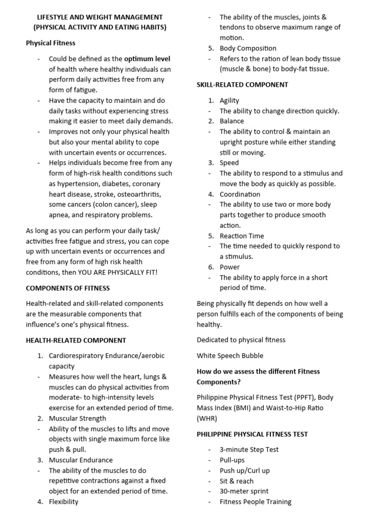 LIFESTYLE AND WEIGHT MANAGEMENT PDF Physical Fitness Body Mass Index