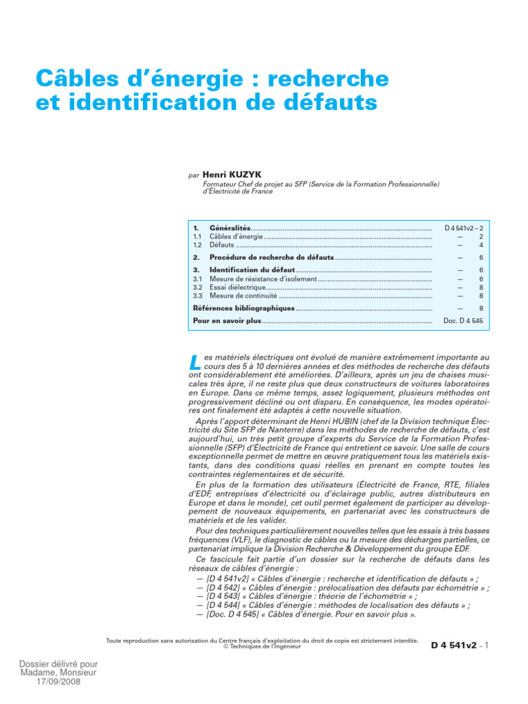 Recherche et Identification de Défauts Câbles | PDF