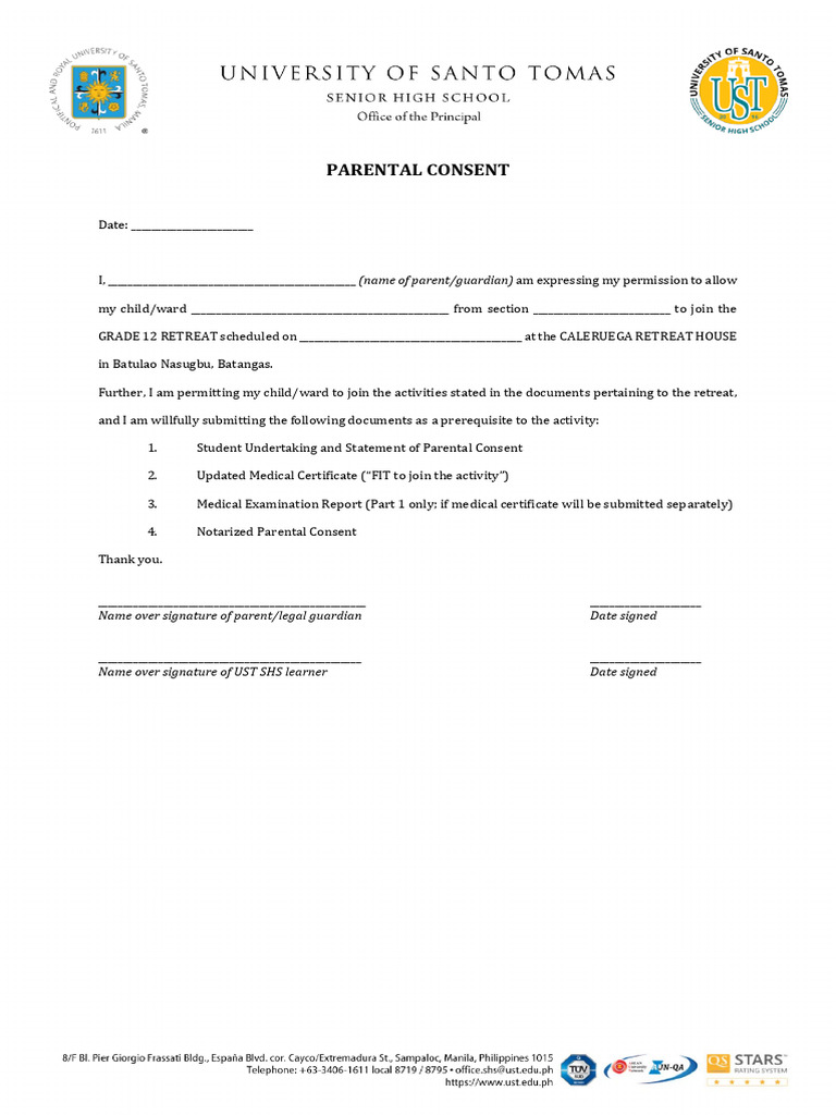 Parental Consent for Grade 12 Retreat | PDF | Wellness