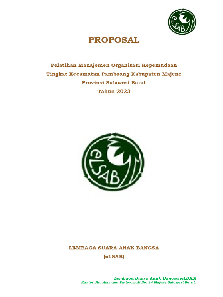 Proposal Pelatihan Pemuda Majene 2023 | PDF