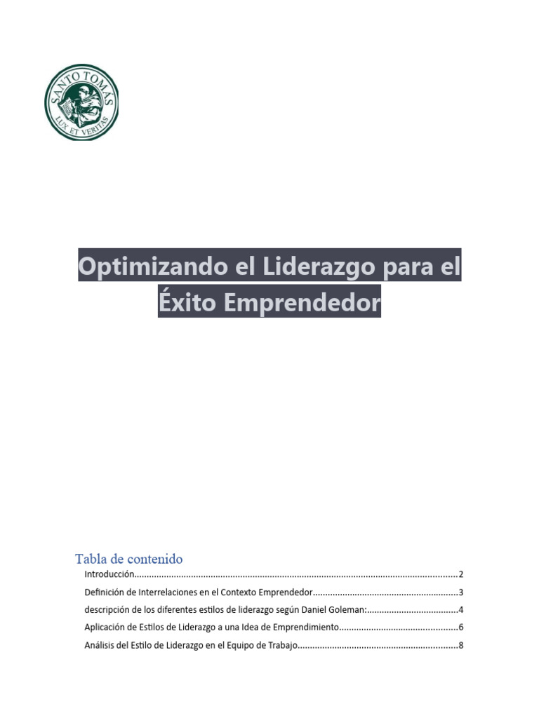 Optimizando El Liderazgo para El Éxito Emprendedor | PDF | Iniciativa ...