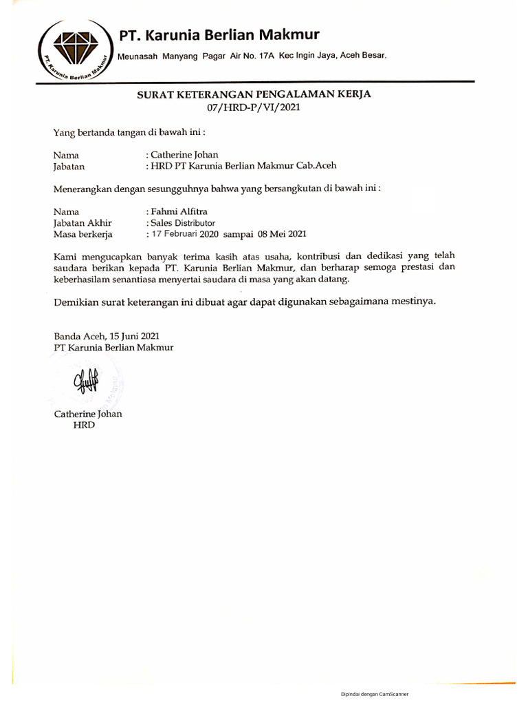 Surat Pengalaman | PDF
