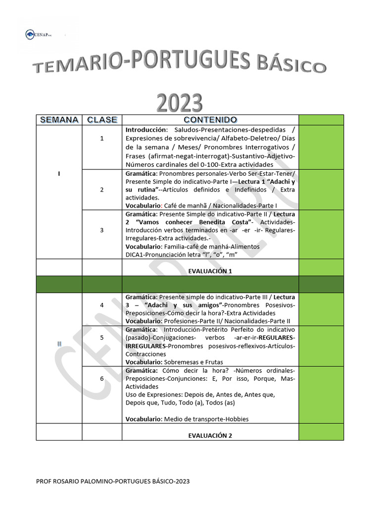 Curso de Portugués Básico 2023 | PDF | Artes del Lenguaje y Comunicación