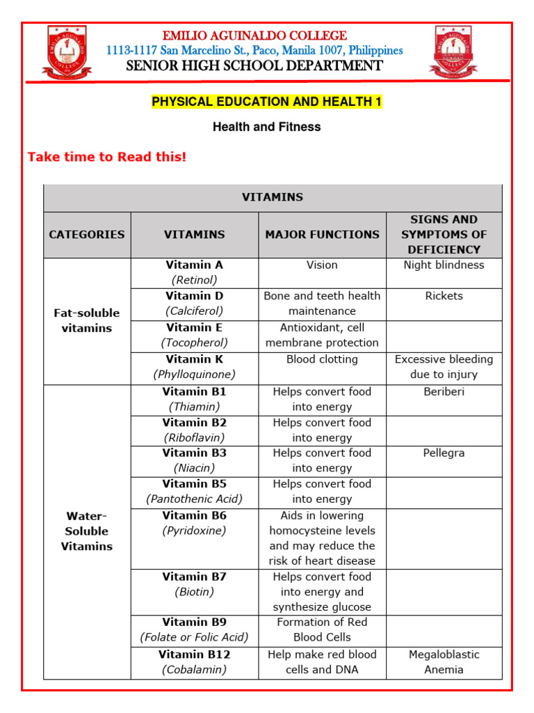 Pe Vitamins and Minerals PDF
