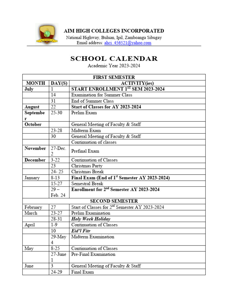 School Calendar SY 20232024 PDF