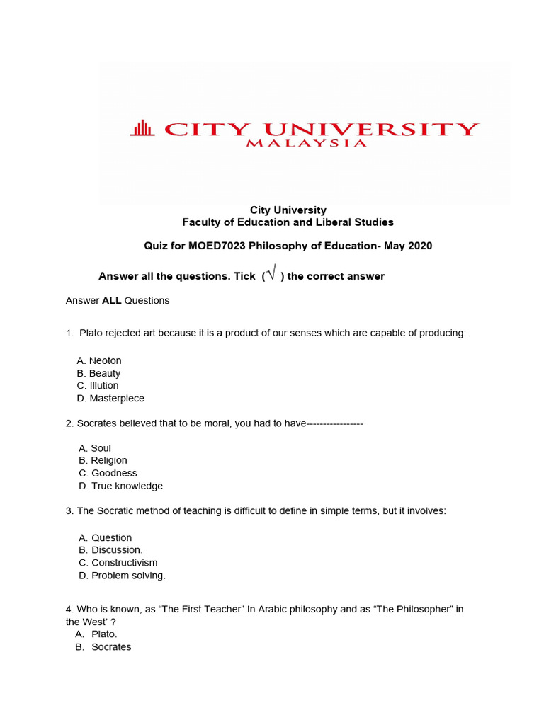 Quiz Philosophy of Education PDF