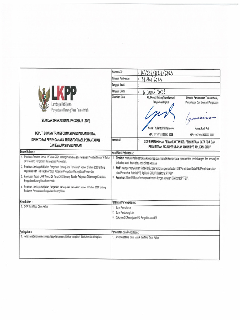 Sop Permohonan Pemanfaatan Isb Permintaan Data Pbj Dan Permintaan