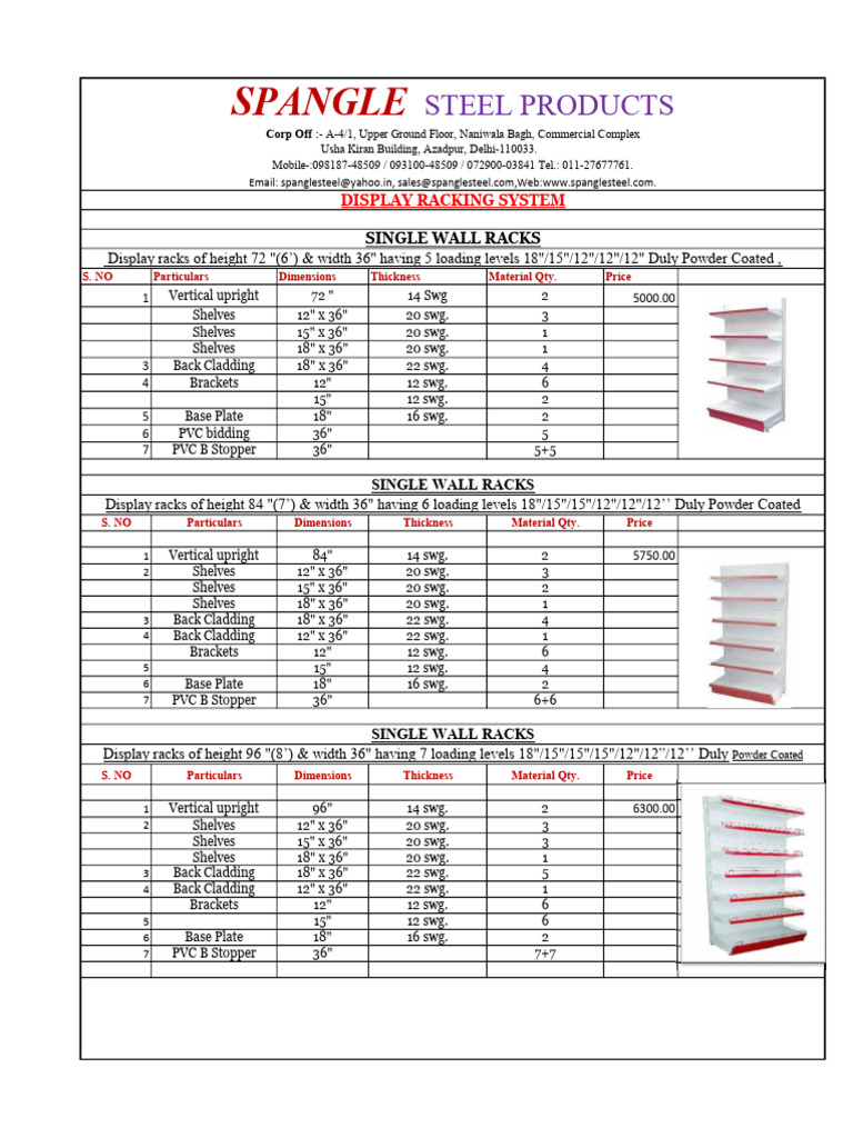 Display Racks Price List Spangle Steel Products 03.May.2023 PDF