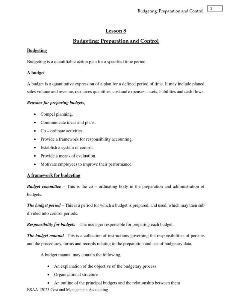 Chapter 8 - Budgeting Preparation and Control | PDF