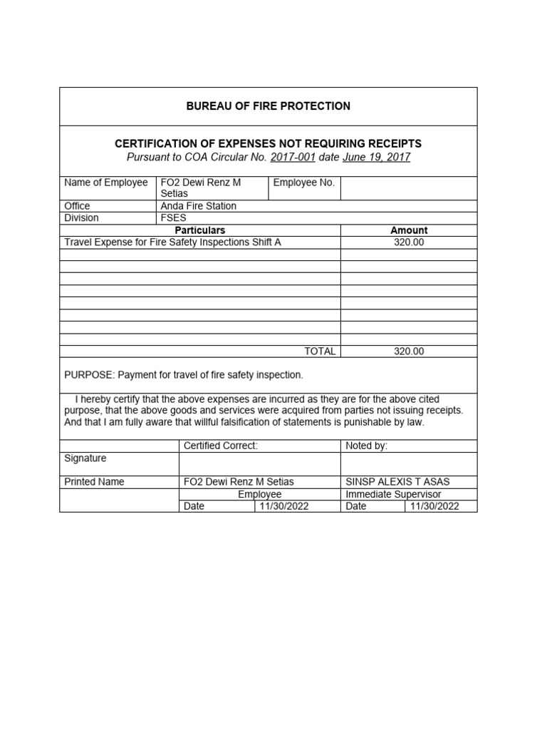 Bureau of fire protection pursuant to coa circular no 2017 001 date