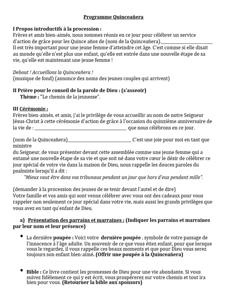 Programme de La Cérémonie de Quinceanera | PDF