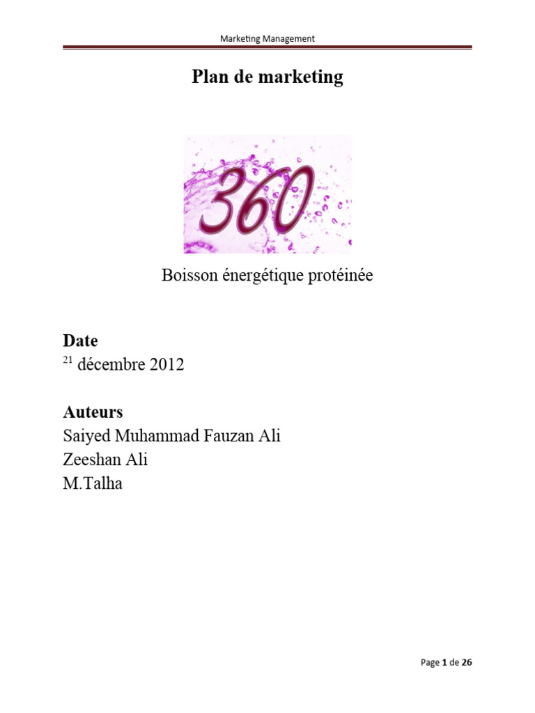 Plan Marketing (Exemple) - Boisson Énergisante 360 | PDF ...