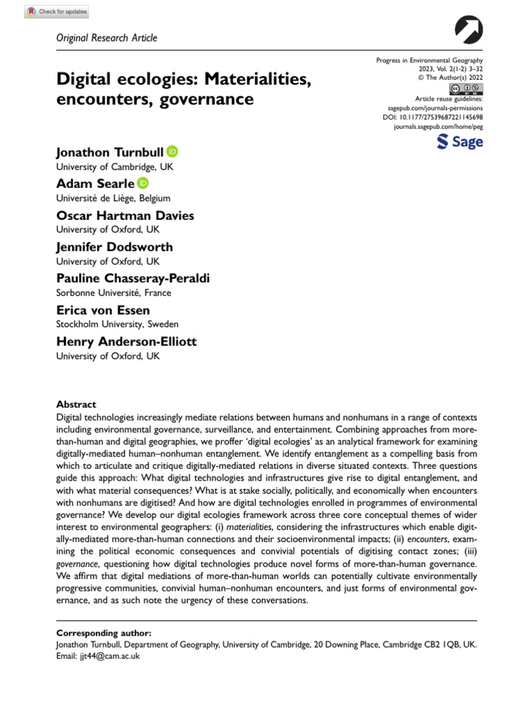 Turnbull Et Al 2022 Digital Ecologies Materialities Encounters