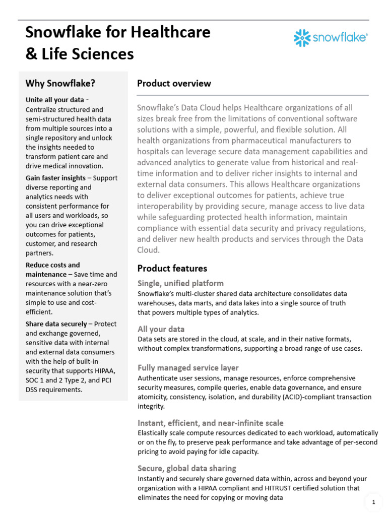 Snowflake for Healthcare Data Management | PDF | Cloud Computing | Data