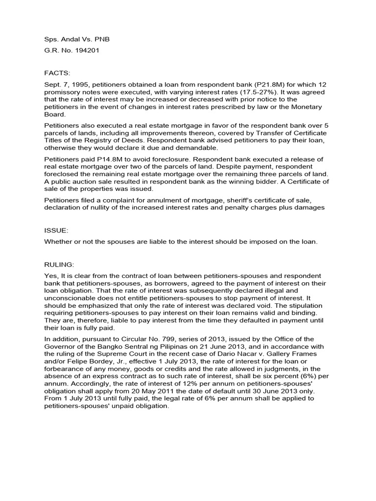 Andal vs pnb case digest pdf