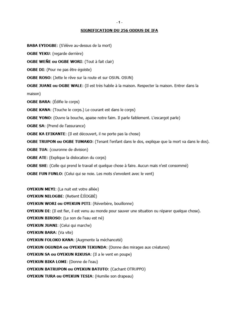 Signification des 256 Odu Ifa | PDF