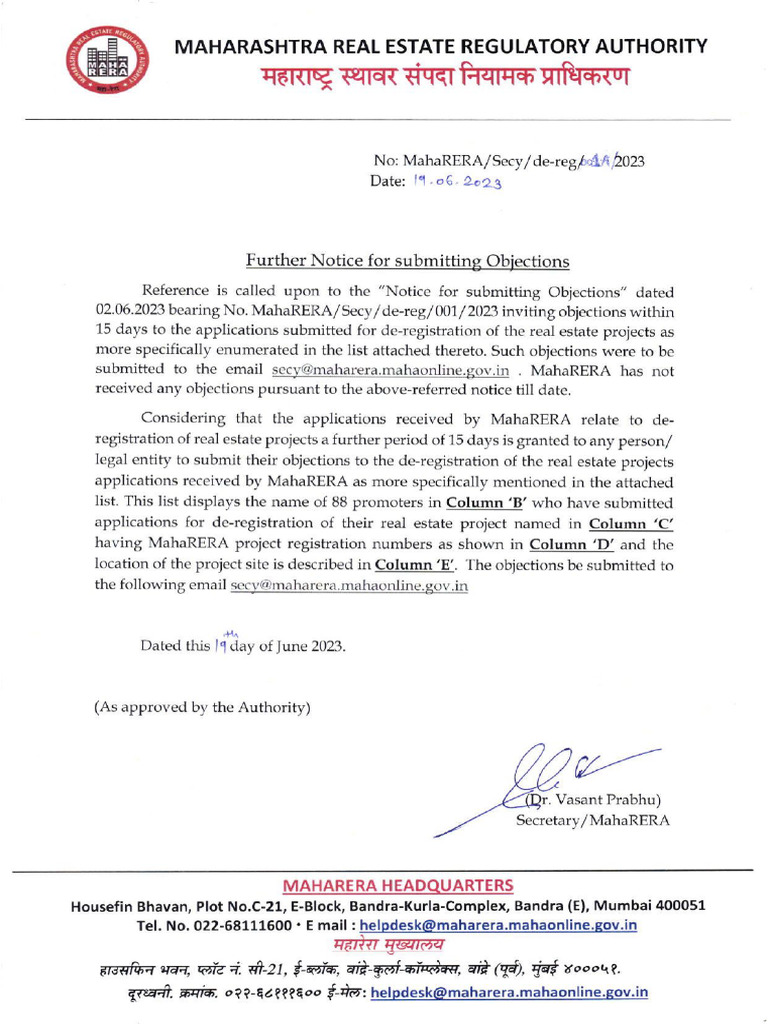 Maharera Cancellation of Projects List 1 | PDF
