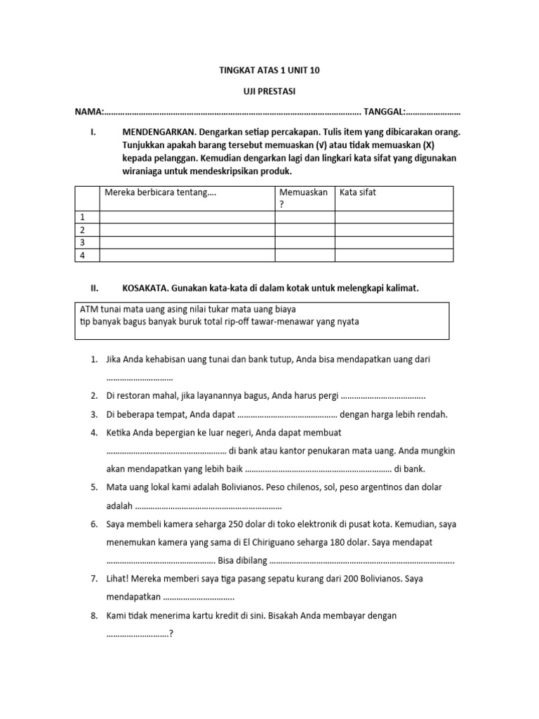 TOP NOTCH 1 Unit Tes 10 Ach PDF