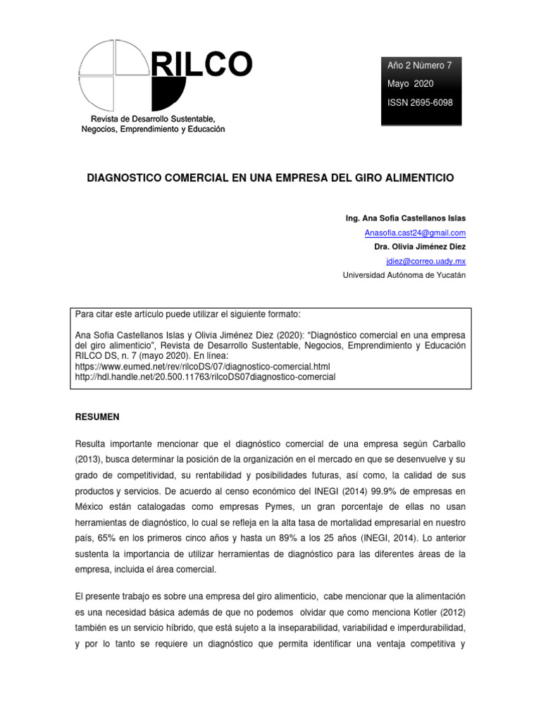 Diagnostico Comercial en Una Empresa Del Giro Alimenticio Año 2 Número