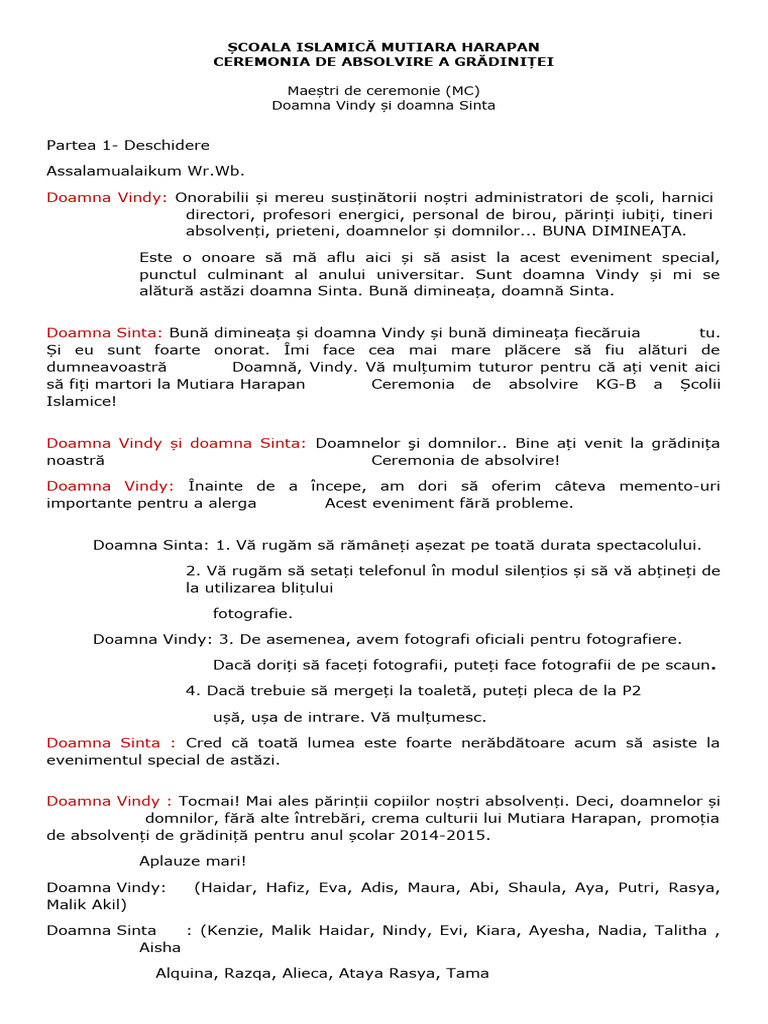 Script MC Pentru Absolvire | PDF